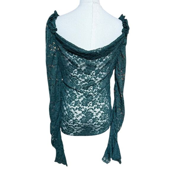 Anthropologie NEW Puff Shoulder Lace Top Size M Stretchy Fabric - Picture 9 of 16